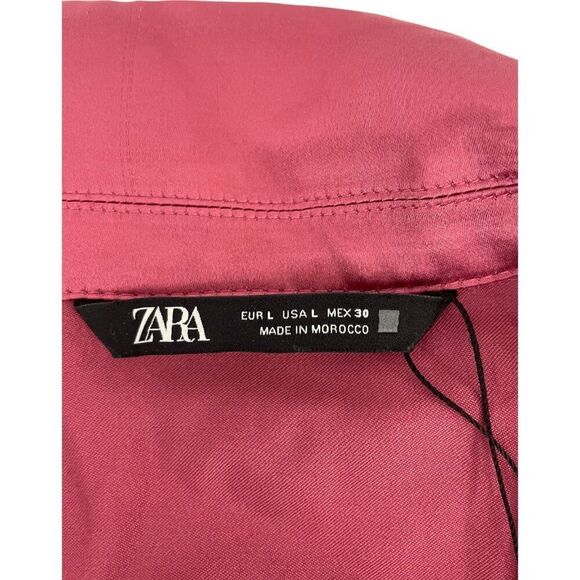 Zara Womens Mini Romper Dress L Pink Long sleeve satin effect 2231/845 NWT - Picture 8 of 16